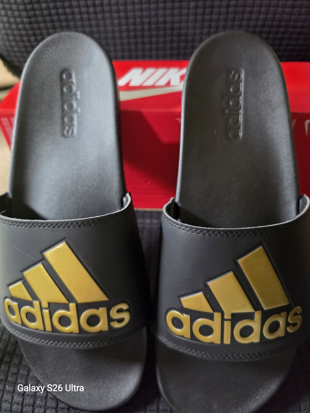adidas Black and Gold Slide Sandals